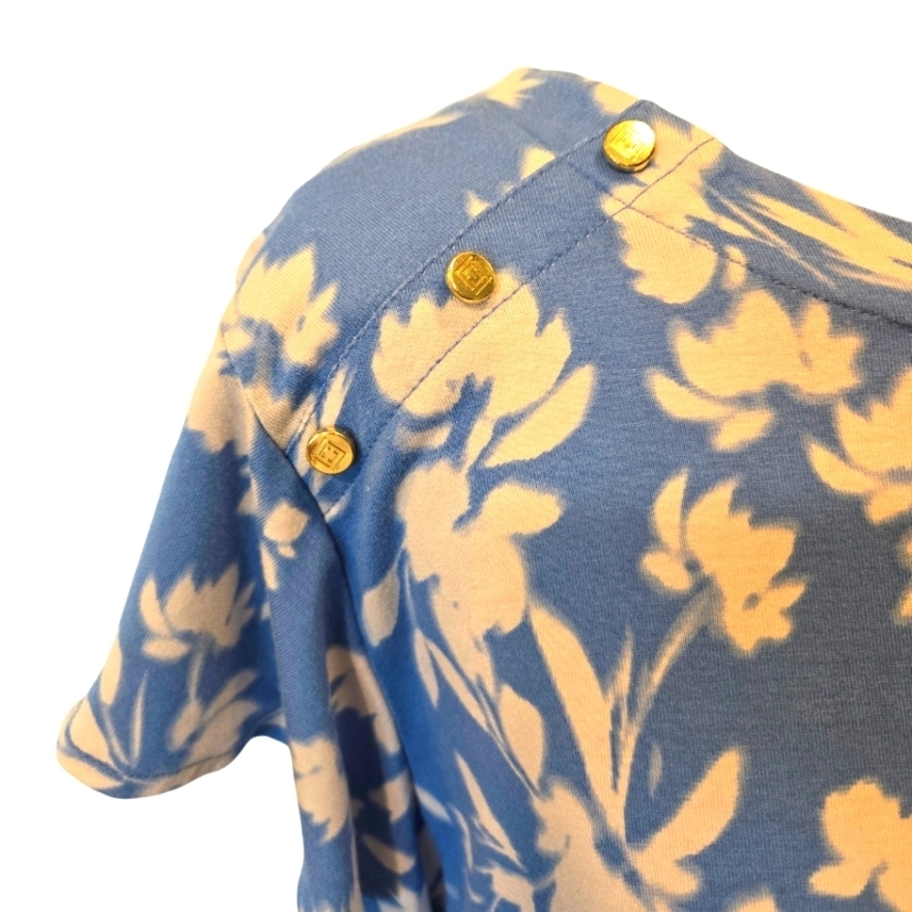 Liz claiborne keyhole back floral summer top accent shoulder buttons size large - Picture 3 of 3